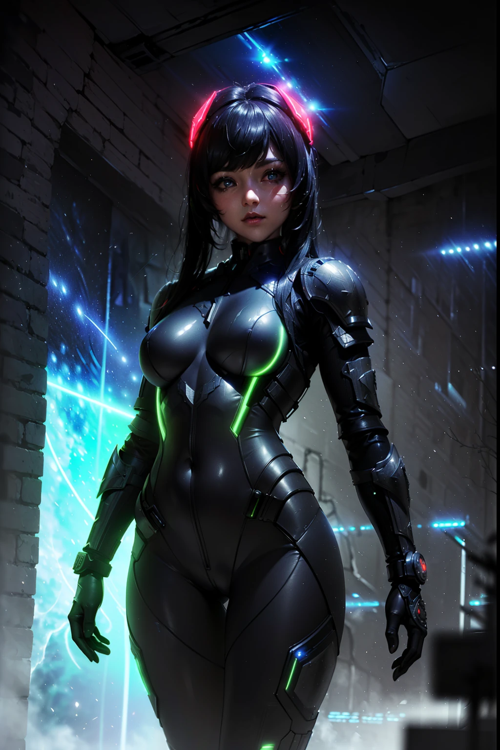 (masterpiece), best quality, expressive eyes, (((in hyper realistic and detailed neon-lit sci-fi plugsuit black armor, aetherealaesthetic style))) beauty korean idoll, intricate perfect beauty cute face, detailed sharp eyes, hyper realistic and detailed hair, (((from face to the waist))), (((beauty slim shape))), 4k, UHD, samurai