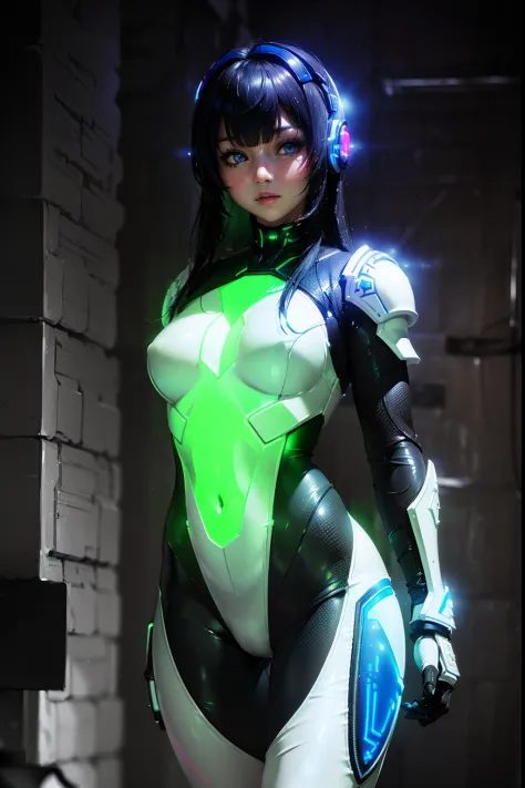 ninja (masterpiece), best quality, expressive eyes, (((in hyper realistic and detailed neon-lit sci-fi plugsuit white armor, aet...
