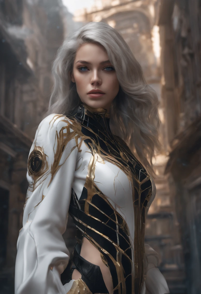 (1girl:1.3), solo, __body-parts__, official art, unified 8k wallpaper, super detailed, beautiful and aesthetic, beautiful, masterpiece, best quality, raw, masterpiece, super fine photo, best quality, super high resolution, photorealistic realism, sunlight, full body portrait, amazing beauty,dynamic pose, delicate face, vibrant eyes, (from the front), she is wearing a black Spider-man suit, gold and black color scheme, spider, very detailed abandoned warehouse background, Detailed face, detailed complex busy background, messy, gorgeous, milky white, highly detailed skin, realistic skin details, visible pores, sharp focus, volumetric fog, 8k uhd, DSLR, high quality, film grain, fair skin, photo realism, lomography, huge metropolis in future dystopia, seen from below, translucent,long light hair