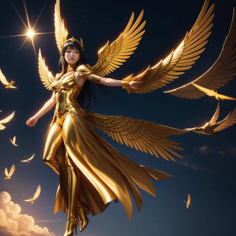 （（Brilliantly shining））、golden body、Golden Spreading Wings、crows、lead、Messenger of God