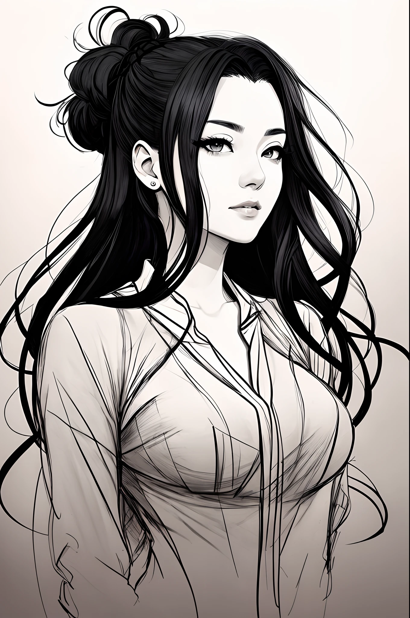 Imagine a stunning artwork of a woman with luxurious, flowing hair, drawing inspiration from Feng Zhu's concept art. This woman's portrait exudes a captivating allure, evoking the 🤤 reaction you desire. The style is reminiscent of stu_dts and krenzcushart, with a focus on intricate details.

The sketch portrays her in a classic anime style, created by a talented Korean artist, highlighting Nezuko's influence. The lines are predominantly black, creating a striking contrast and emphasizing her elegant headshot profile.

Her expression is undeniably seductive, with captivating eyes and lips, reminiscent of the captivating anime portraits you admire. The overall composition combines elements from Feng Zhu's concept art with the distinctive style of Artgerm, resulting in a mesmerizing and unique piece of art, with a smug face