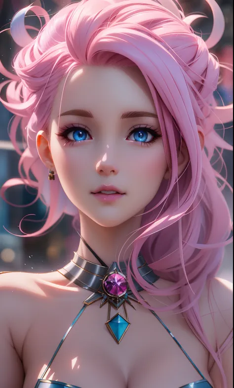 anime girl with pink hair and blue eyes posing for a picture, detailed digital anime art, 8k high quality detailed art, 3 d rend...
