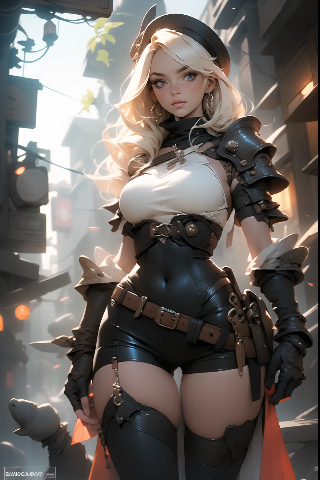 (Masterpiece), (Best quality), 8K resolution, 1girll, Stunning beauty, Mature female, 30 age old, steampunk girl, machine arm, steampunk background