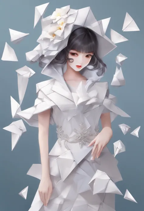 （A high resolution，ultra - detailed）， offcial art, Unity 8k壁纸, Ultra-detailed, Beautiful and aesthetically pleasing, tmasterpiece, best qualityer,long  skirt，Slim and slim girl，Wear a tulle dress with shimmering broken diamonds，With a hood，Hood head，The material of the clothes is very light，Gaia style，The clothes are wrapped in an auspicious cloud pattern