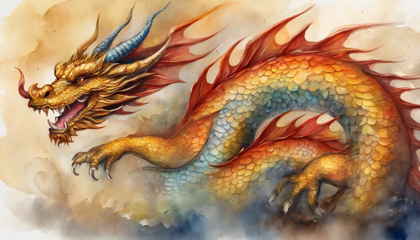 Close-up of a dragon with a long tail and a red tail, Smooth Chinese ...