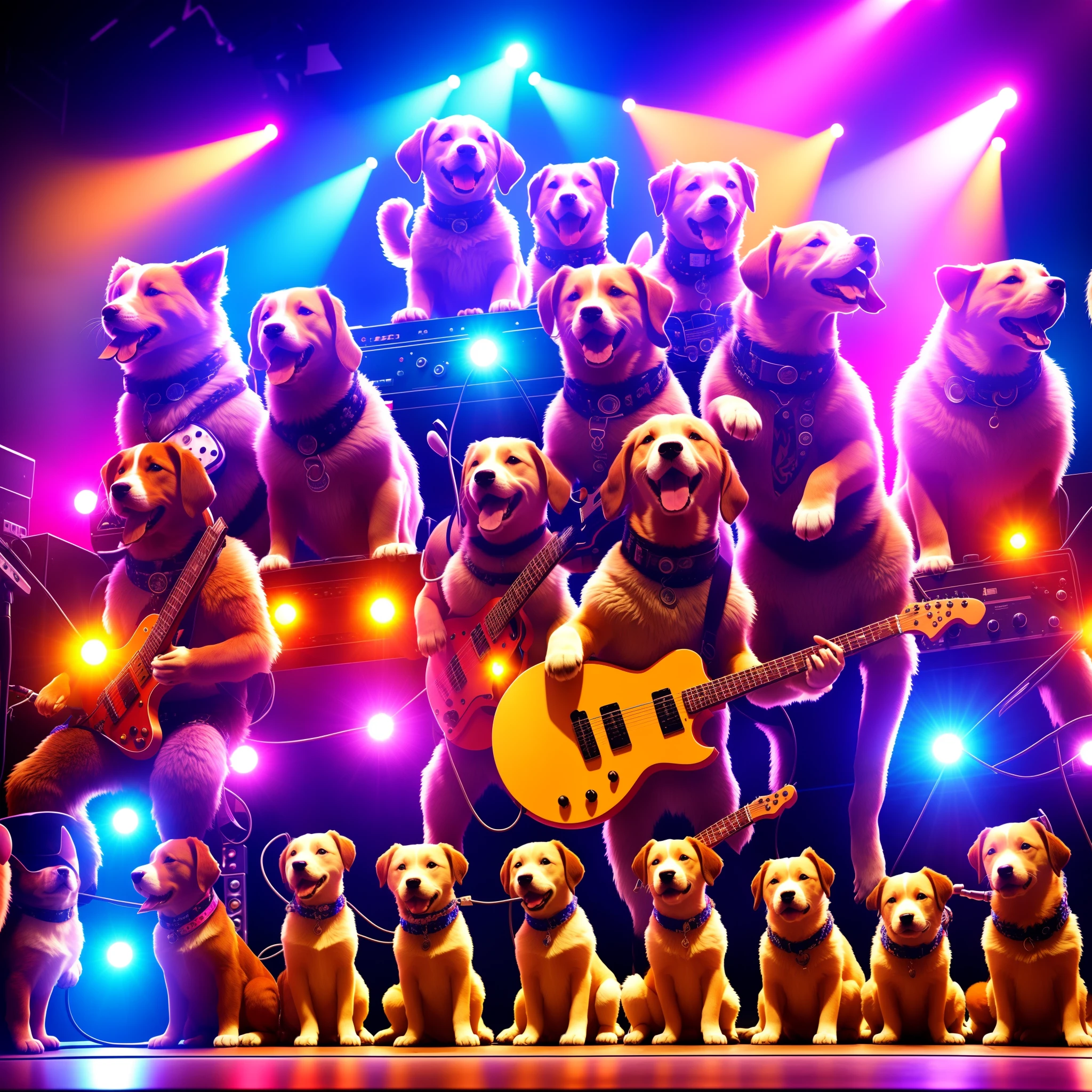 animal personification，Animal Band，A group of puppies playing rock ...