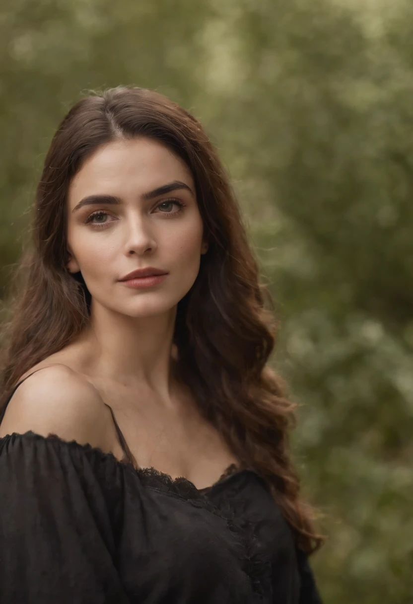 A close up of a woman with long hair wearing a black top - SeaArt AI