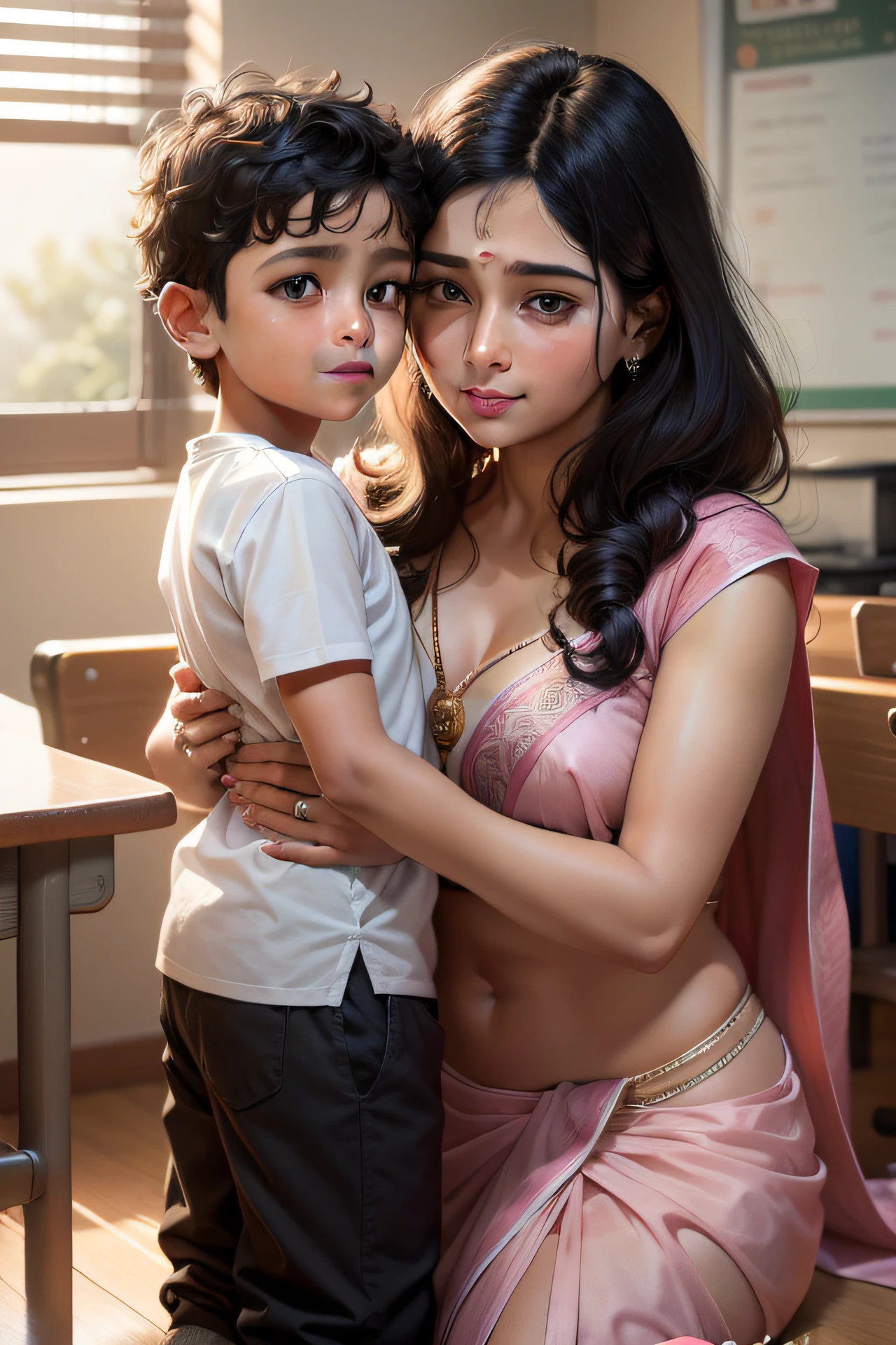 Anusha and son in a still from the movie - SeaArt AI