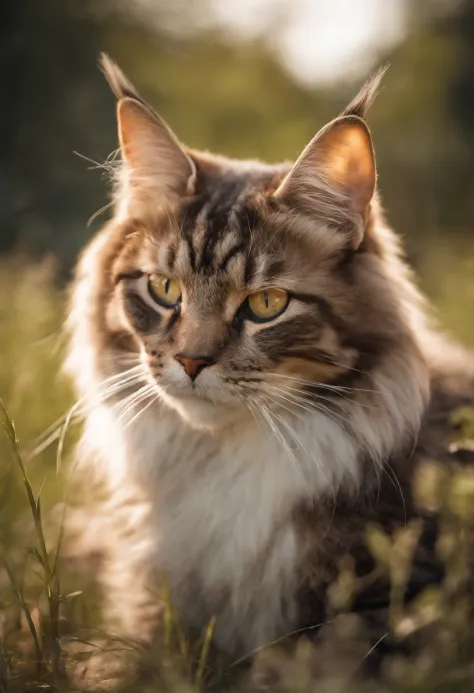 "Generate ultra-high-definition images of chic cats, Classic Cat Pose. Using advanced macro photography techniques、Highlights the intricate details of the cat's coat, mustaches, And expressive eyes.

Place the camera at the cat's eye level, Create an intim...