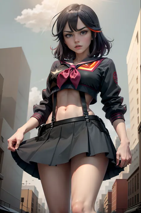 beautiful, masterpiece, best quality, extremely detailed face,  perfect lighting, giantess, 1girl, solo,  matoi ryuuko, school u...