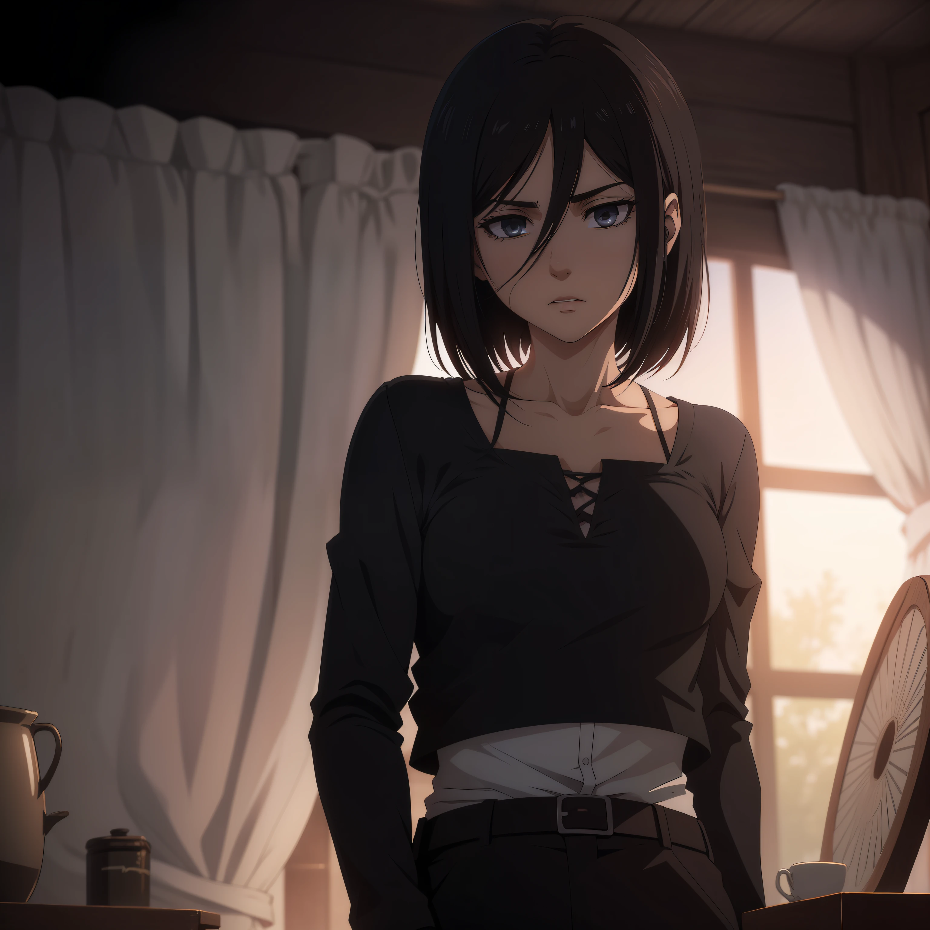 Anime girl standing in a room with a clock and a table - SeaArt AI