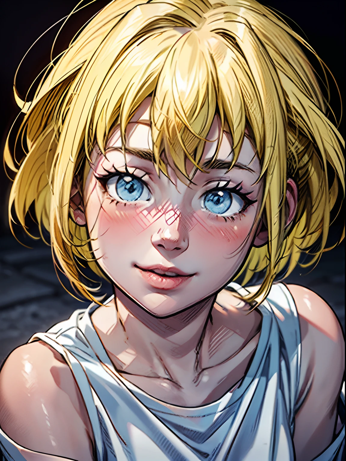 add_detail:1 Face (ultrahigh resolution) Face (details ultrahigh), Body (ultrahigh resolution) Body (details ultrahigh), wear (ultrahigh resolution) wear (details ultrahigh), Background (ultrahigh resolution) Background (details ultrahigh), Full body photo, city background. blue eyes, blonde hair, short hair, ripped denim, white shirt, white sneaker, shopping, seductive smile, medium breast, full body, drunk blush:1.5, black wavy shoulder-length hair, serene, calm, (realistic detailed eyes, natural skin texture, realistic face details), soft dramatic lighting, depth of field, bokeh, vibrant details, finely detailed, hyperrealistic