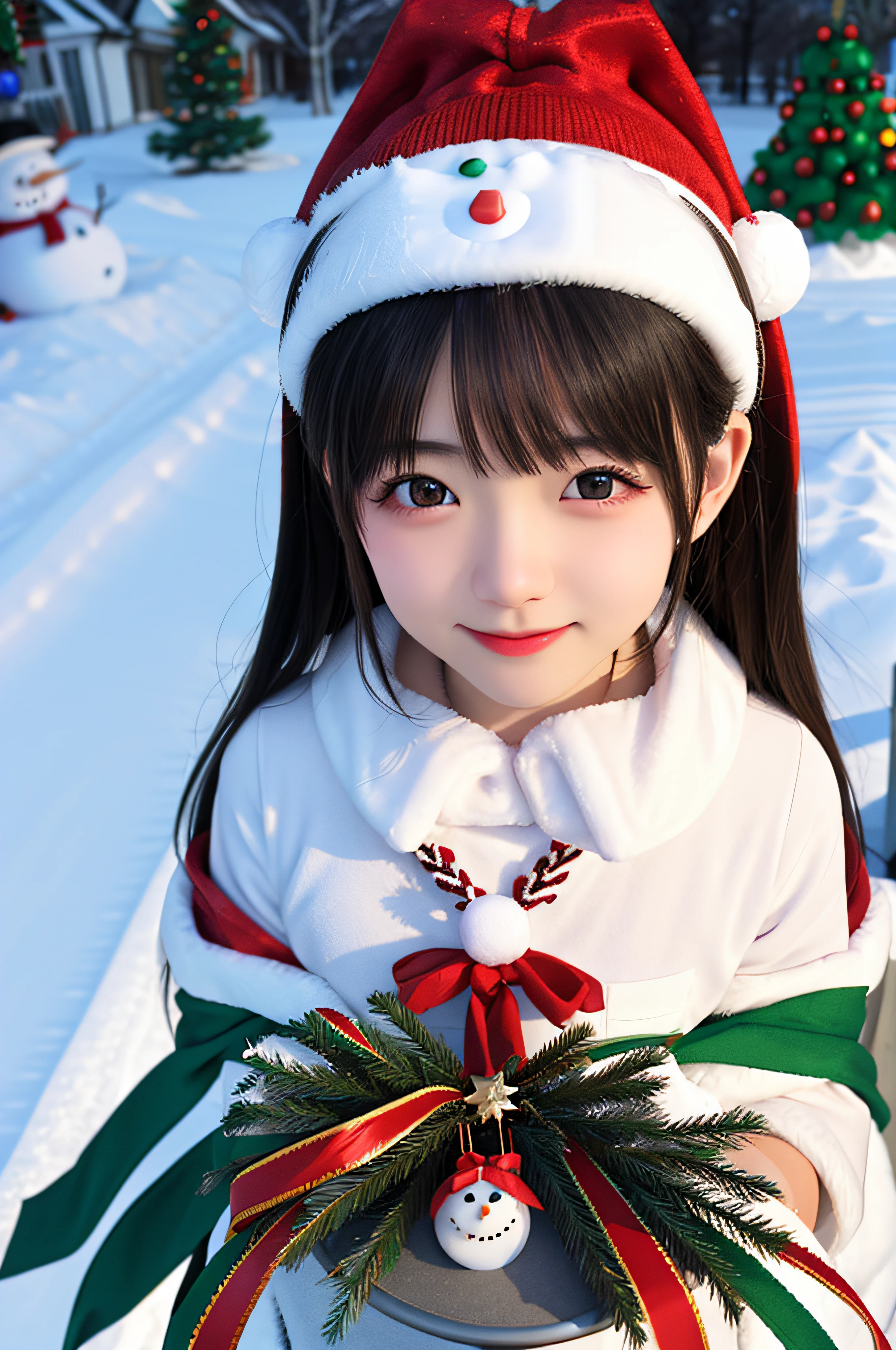 snowman、Christmas、Christmas tree、Winter scene、yuki、Christmas present、santa claus、femele、small tits