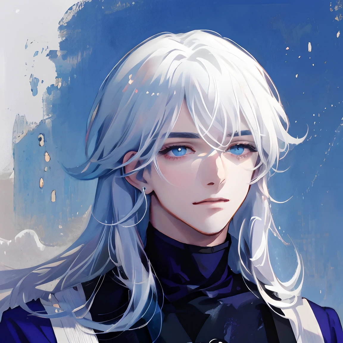 Anime große Brüste, Mann mit weißen Haaren，Blaue Augen und langes weißes Haar, zarter androgyner Prinz, Schöner androgyner Prinz, hübscher Kerl in Dämonentöter-Kunst, weißhaariger Gott, mit langen weißen Haaren, detaillierte weiße lange Haare, Anime schöner Mann, Inspiriert von Bian Shoumin, Atemberaubendes Anime-Gesichtsporträt, Anime-Porträt eines gutaussehenden Mannes, weißhaariger Cangcang