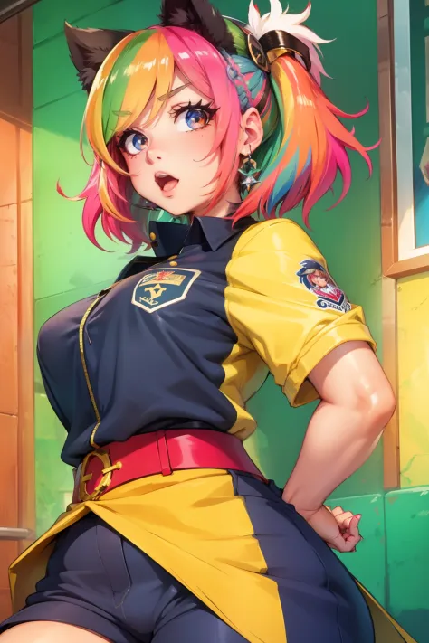menina anime, uniforme de futebol, cabelo loiro, heterocromia