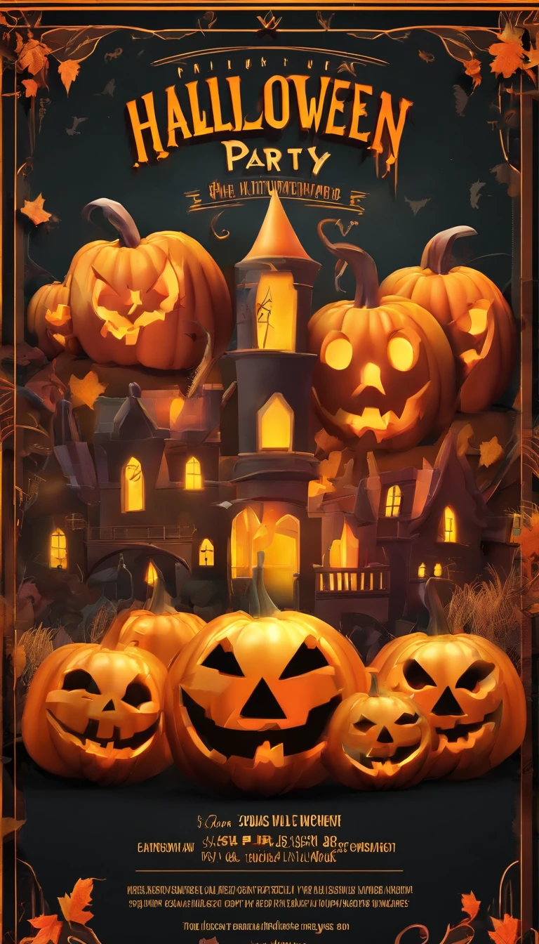 A halloween party poster with pumpkins and castle - SeaArt AI