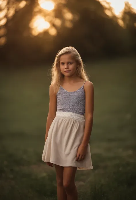 A close up of a young girl standing in a field of grass - SeaArt AI