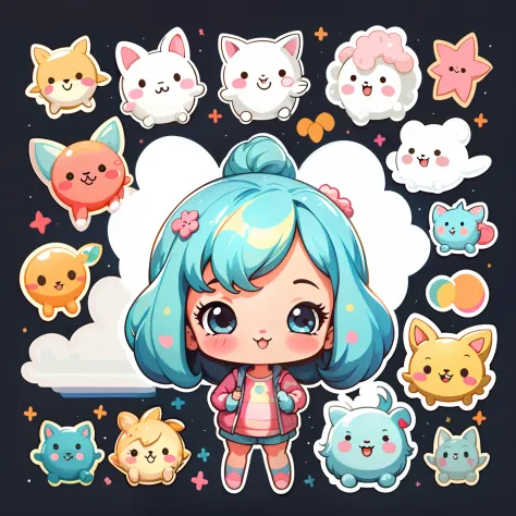 sticker,1girl,cute,kawaii,cute,chibi simple background,