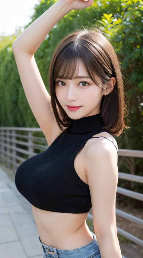 masutepiece、Best Quality、Illustration、 ultra-detailliert、hight resolution、8K Wallpapers、Perfect dynamic composition,、Beautiful detailed eyes、Medium Hair、(Beautiful Large Breasts:1.3)、Natural Color Lip、Bold sexy poses、Smile、Harajuku、20 years girl、Cute、Sexy ...
