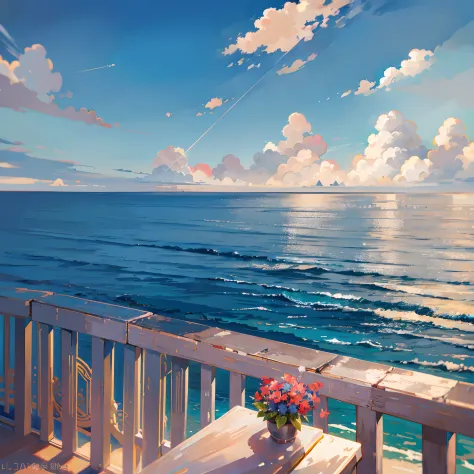 Background with、ren、Sea view、Upstairs terrace、ocean view、early evening、evening glow、reddish、spotless、Supremely aesthetic、Beautif...