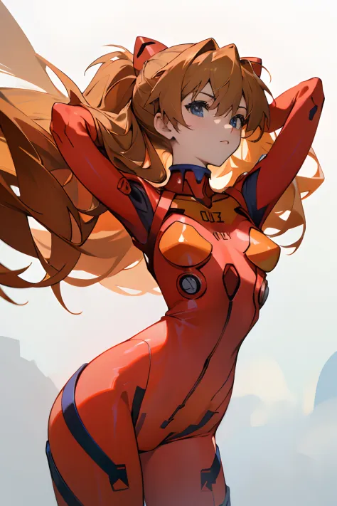 souryuu asuka langley, (masterpiece, best quality, detailed), 1girl, solo, arms behind head, cowboy shot, interface headset, red...