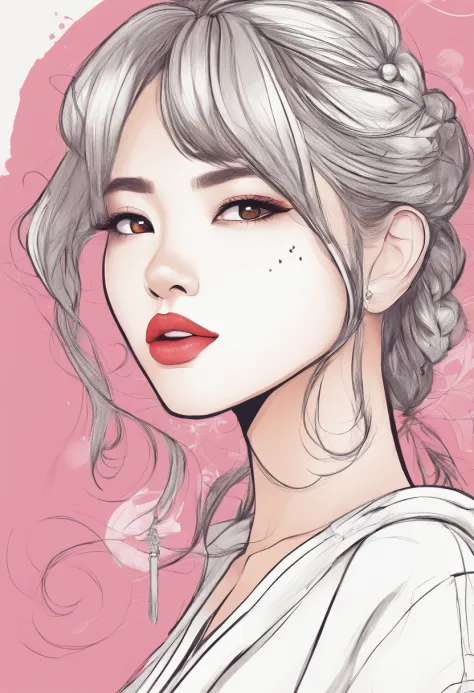 Hairstyles:  shapely, A high ponytail adds an element of sophistication and style, Super pretty 20 year old Korean girl,happy face, Cartoon style illustration, Cartoon Art Style, Cartoon Art Style, Digital illustration style, Highly detailed character desi...