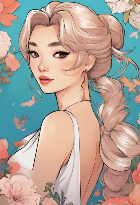 Hairstyles:  shapely, A high ponytail adds an element of sophistication and style, Blackhead,  Super pretty 20 year old Korean girl,happy face, Cartoon style illustration, Comic art, digital illustration , Highly detailed character design, cute detailed di...