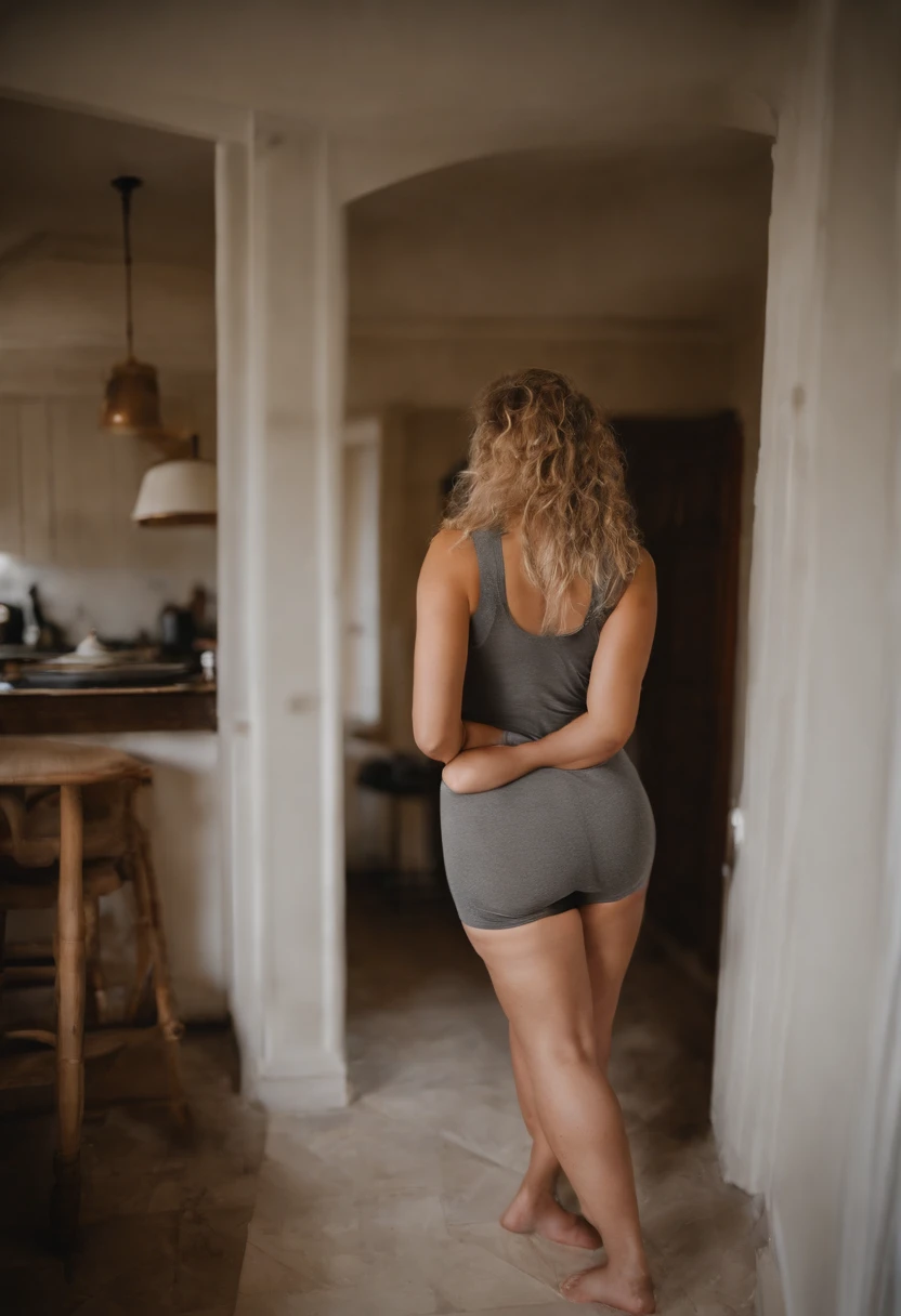 Arafed woman in a short dress standing in a kitchen - SeaArt AI