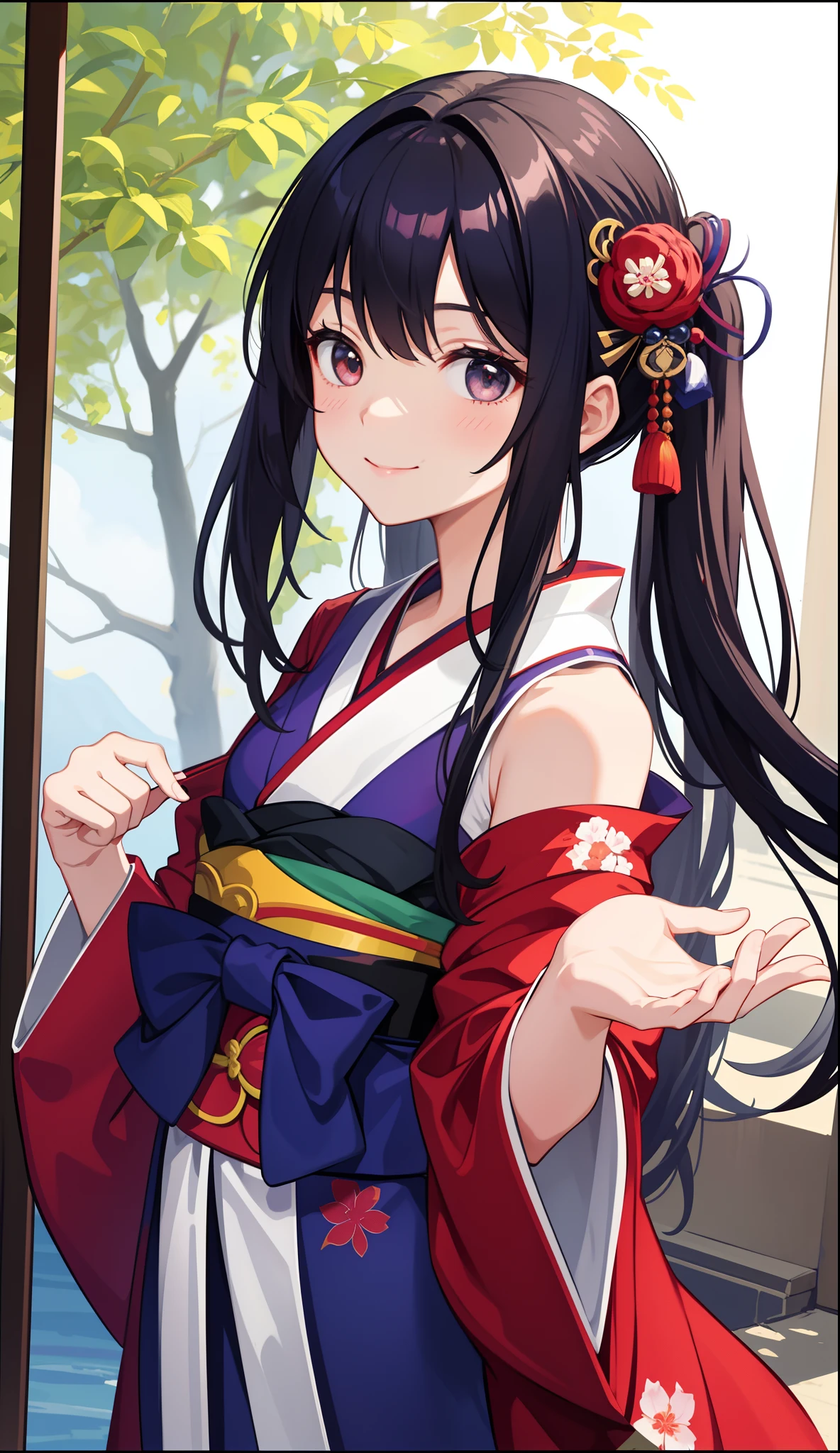 1girl in、AS-Adult、A smile、japanese kimono、Japan kimono、（small tits）Upper body portrait、