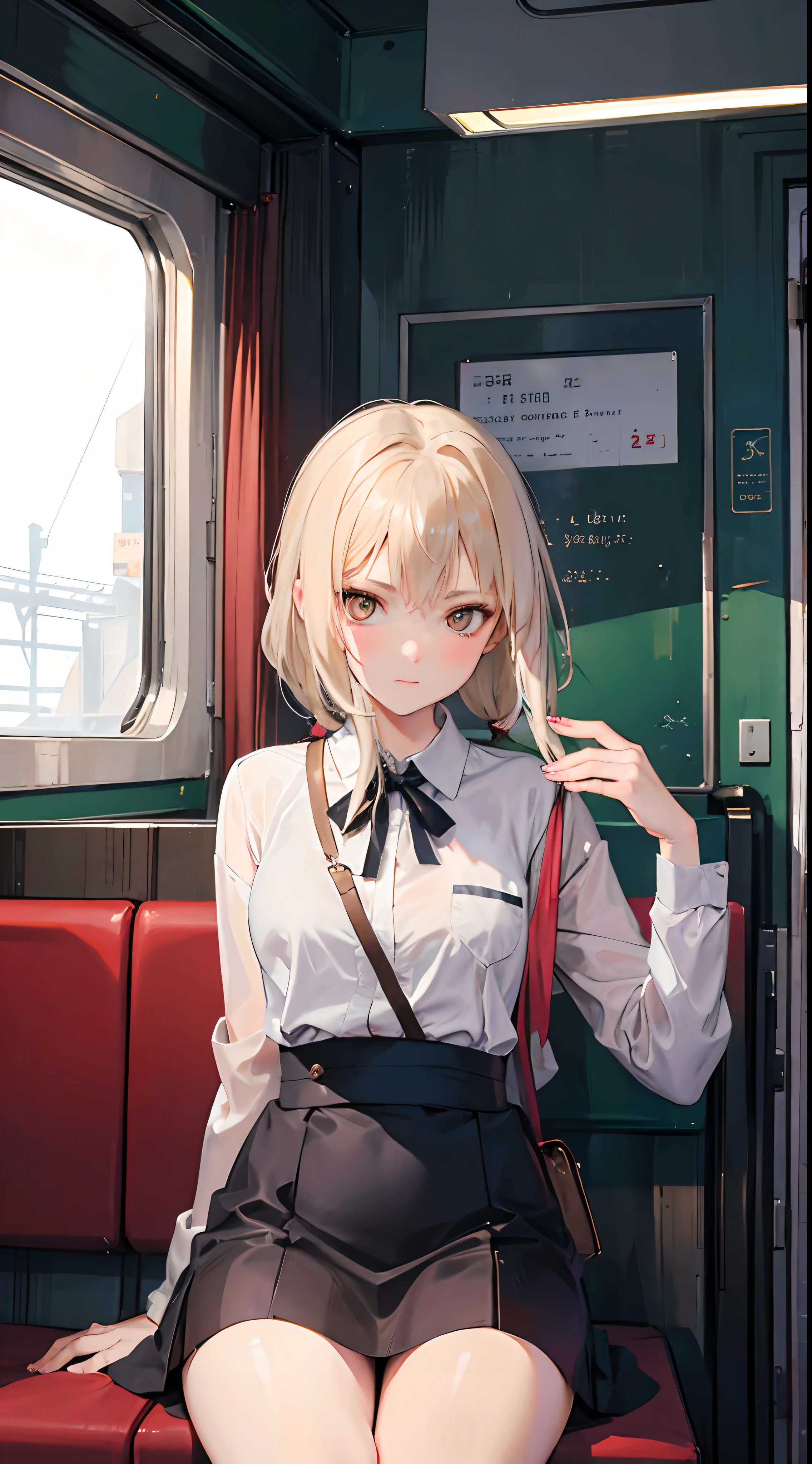 Garota sentada no trem da classe vip