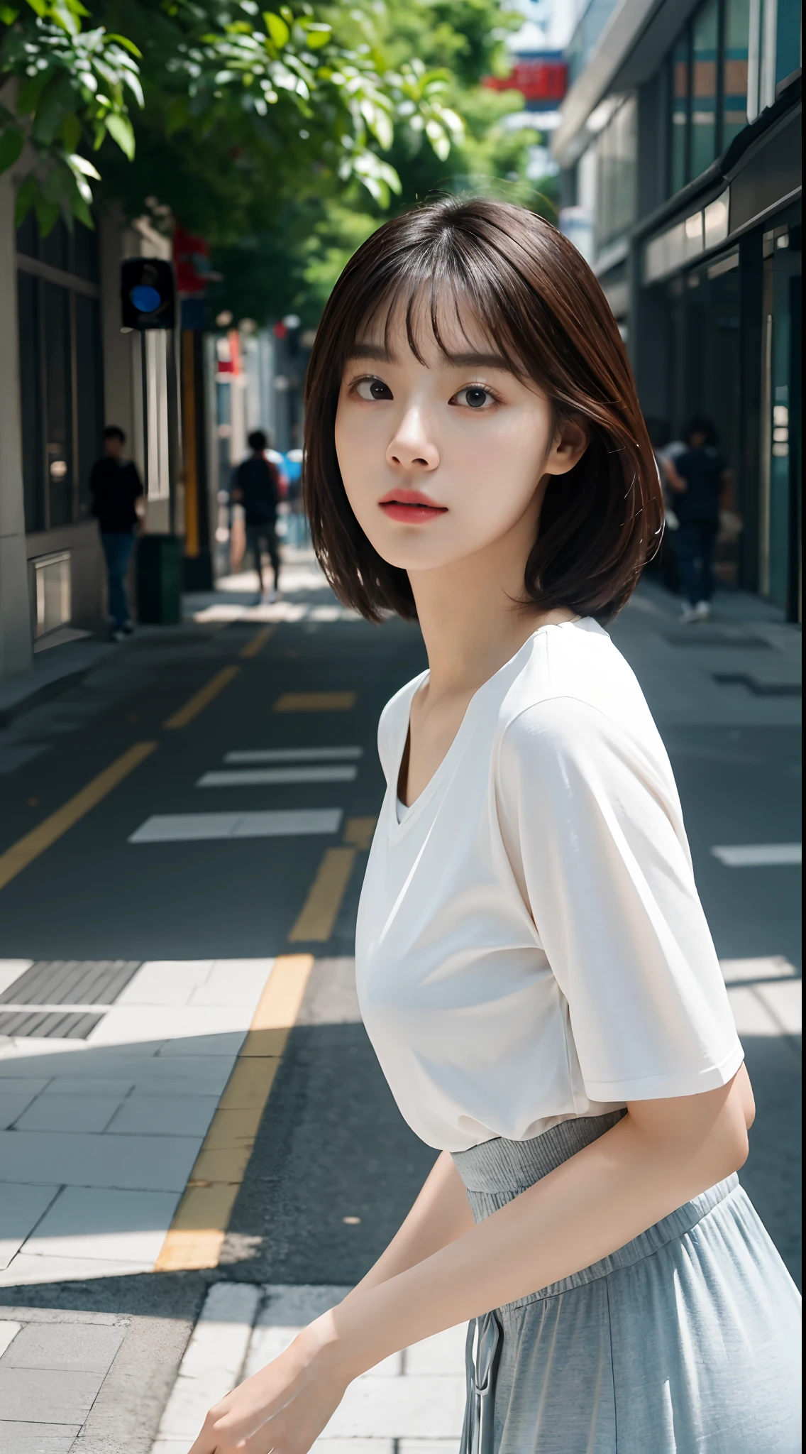 ((high quality, masterpiece:1.4)), 1girl, ((elegant, majestic, beautiful, korean, upper body, street clothes:1.4, pretty face, noon, street background:1.2)), absurdres, high details, intricate, intricate details, sharp focus, screen space reflextions, RTX, edge lighting, rim light, rim lighting, best lighting, 8K, HD, Full-HD, Ultra-HD, Super-Resolution, Megapixel, Refreshing, Lumen Reflections, TXAA, De-Noise, Shaders, Post Processing, Post-Production, insanely detailed and intricate, hypermaximalist, hyper realistic, super detailed