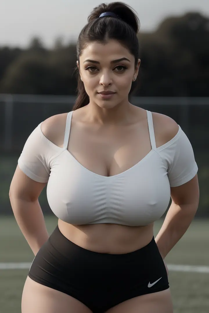 day scene, close up photo of sexy Indian as football player, micro  strapless top, football boots with high socks, breasts out - SeaArt AI