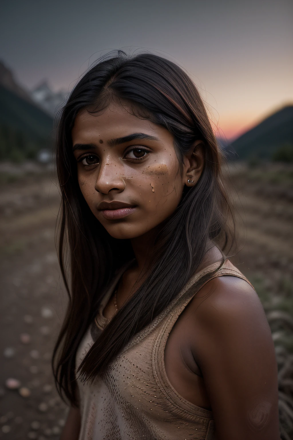 young Indian girl, dark complection, 18-year-old, ugly slum background, -  SeaArt AI