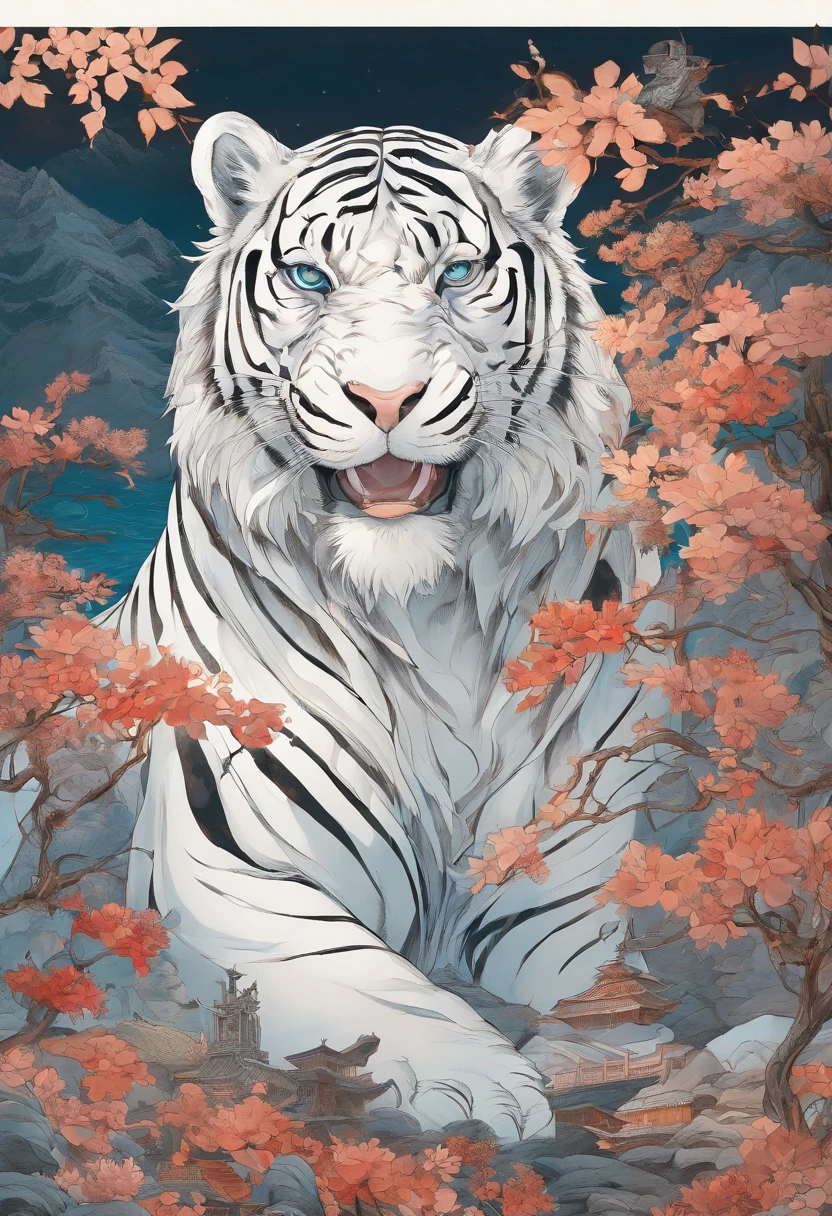 A close up of a tiger in a field of flowers - SeaArt AI