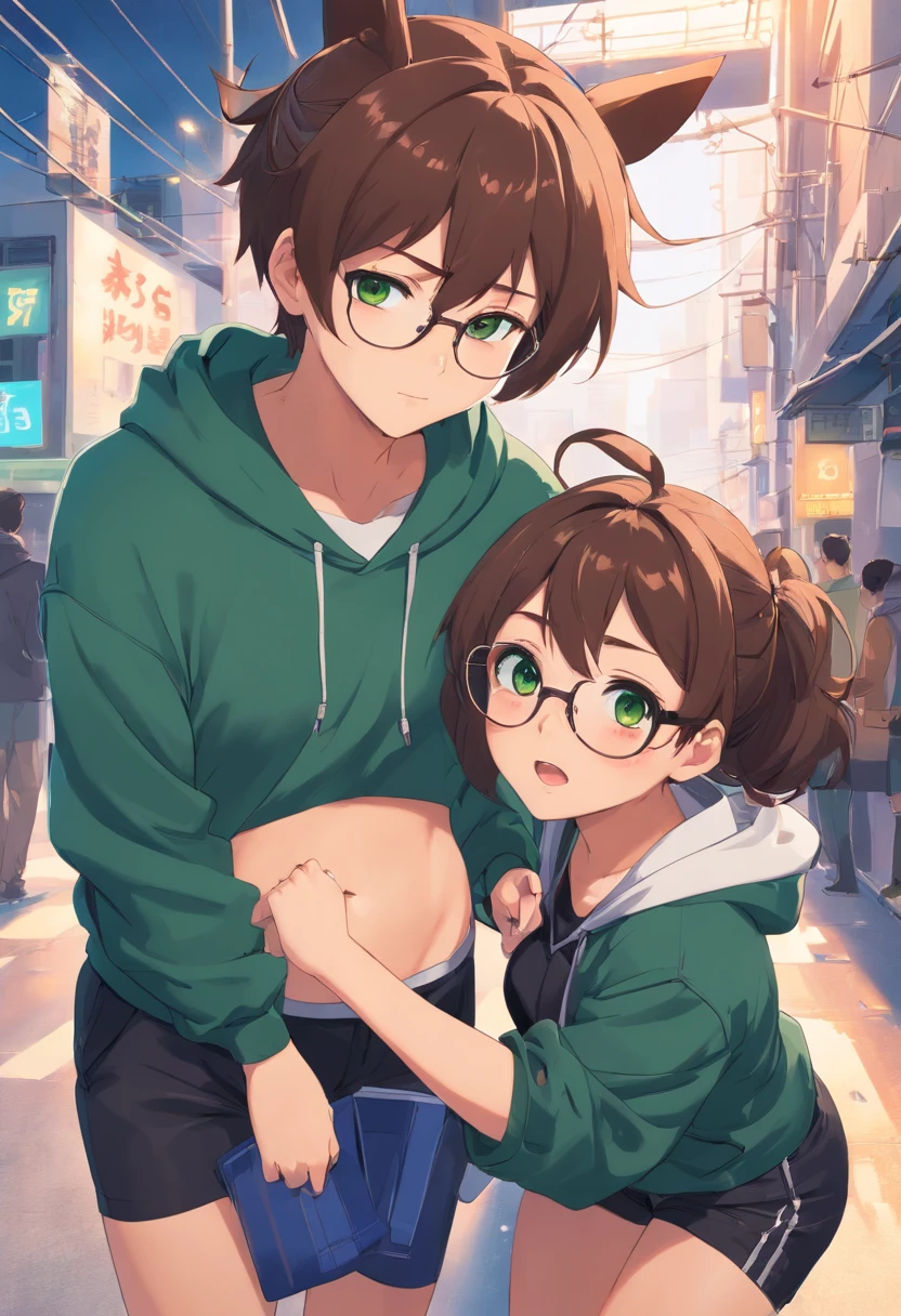 A couple of anime characters hugging in the middle of a street - SeaArt AI