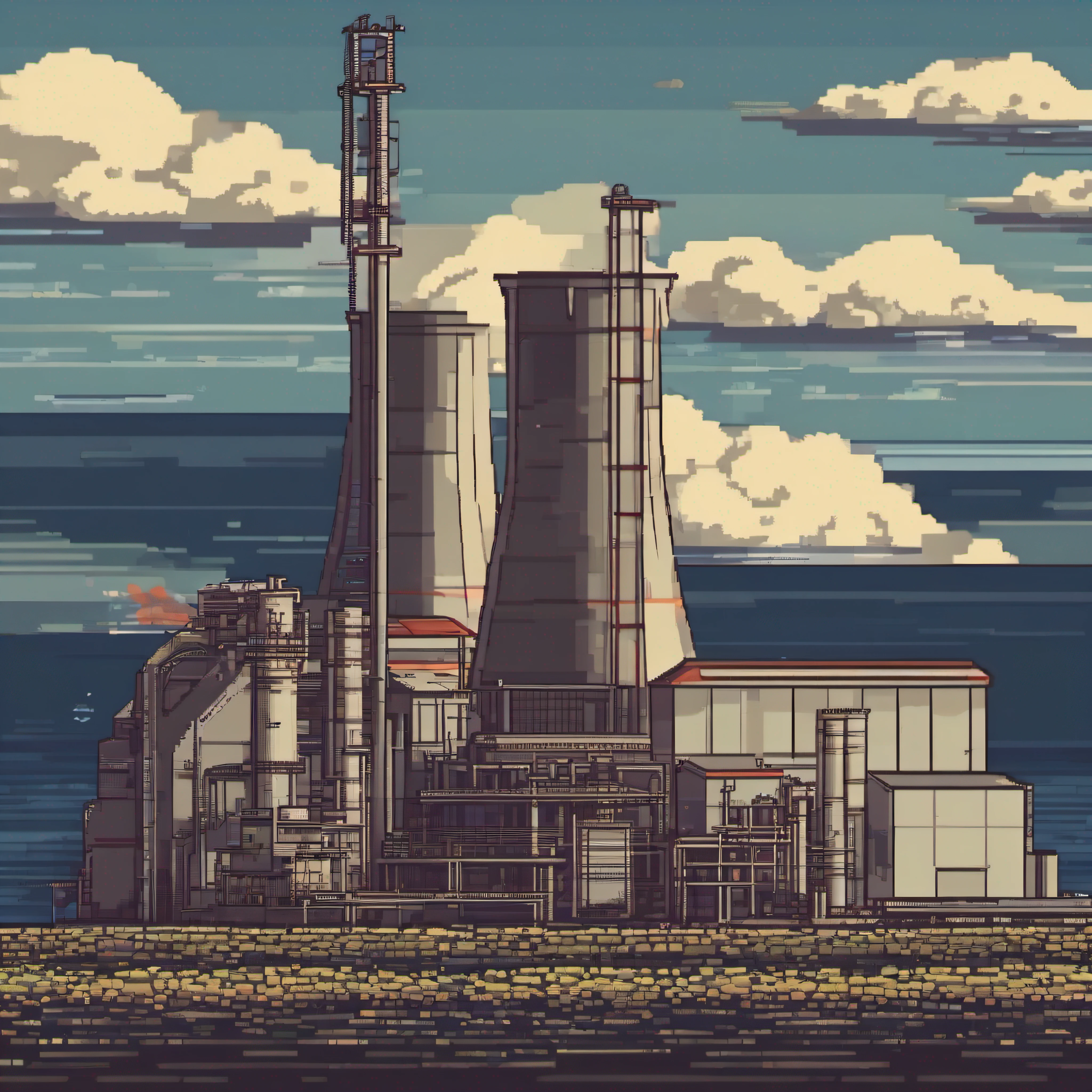 mills，nuclear power plant，the ocean，jpn，pix，pixelart
