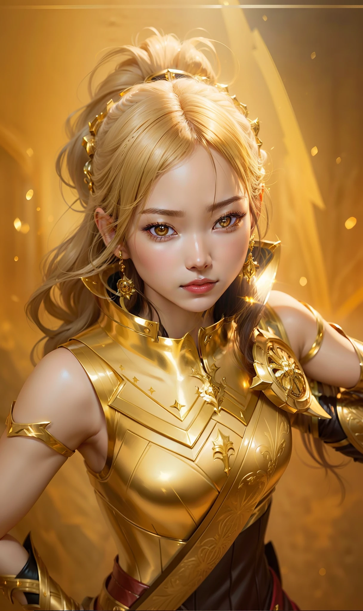 A Woman In A Gold Outfit With A Sword, Extremely Detailed Artgerm 