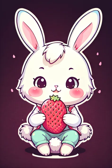 cute bunny eating strawberry