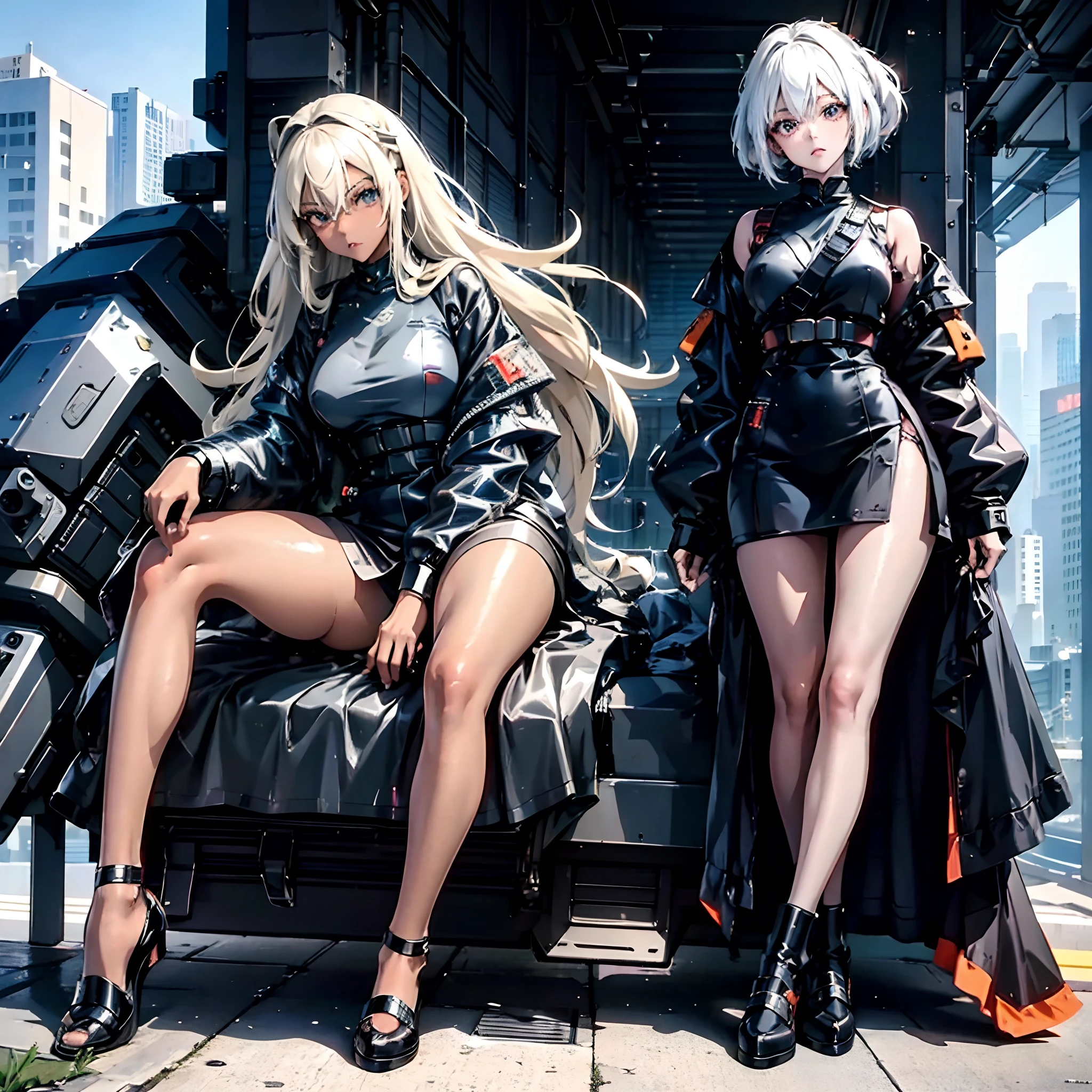 a dark brown skin anime girl with white hair wearing dark orange full retro military uniform also wearing military hat, cool tomboy, badass anime 8 k, female dark sci fi anime girl, digital sci fi anime art, sci fi anime girl, anime sci fi art, anime girl mech, modern sci fi anime, cyberpunk anime art, digital sci fi - anime art, anime sci fi, cyberpunk angry gorgeous goddess, portrait, sci fi, insidebar, cyberpunk, absurdres, high res, ultrasharp, 8K, masterpiece, looking at viewer