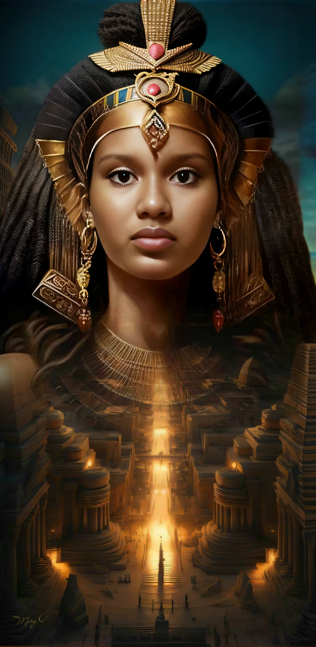 une femme avec une coiffe dorée et une couronne dorée, Un superbe portrait d&#39;une déesse, Déesse antique, déesse féminine de l&#39;amour à la peau foncée, kémétique, Ancienne princesse Libu, reine africaine, Black Emma Watson: Égyptienne, Portrait d&#39;une belle déesse, belle déesse, Reine Déesse, princesse égyptienne, Princesse noire africaine, mysticisme afrocentrique, Portrait de la Déesse