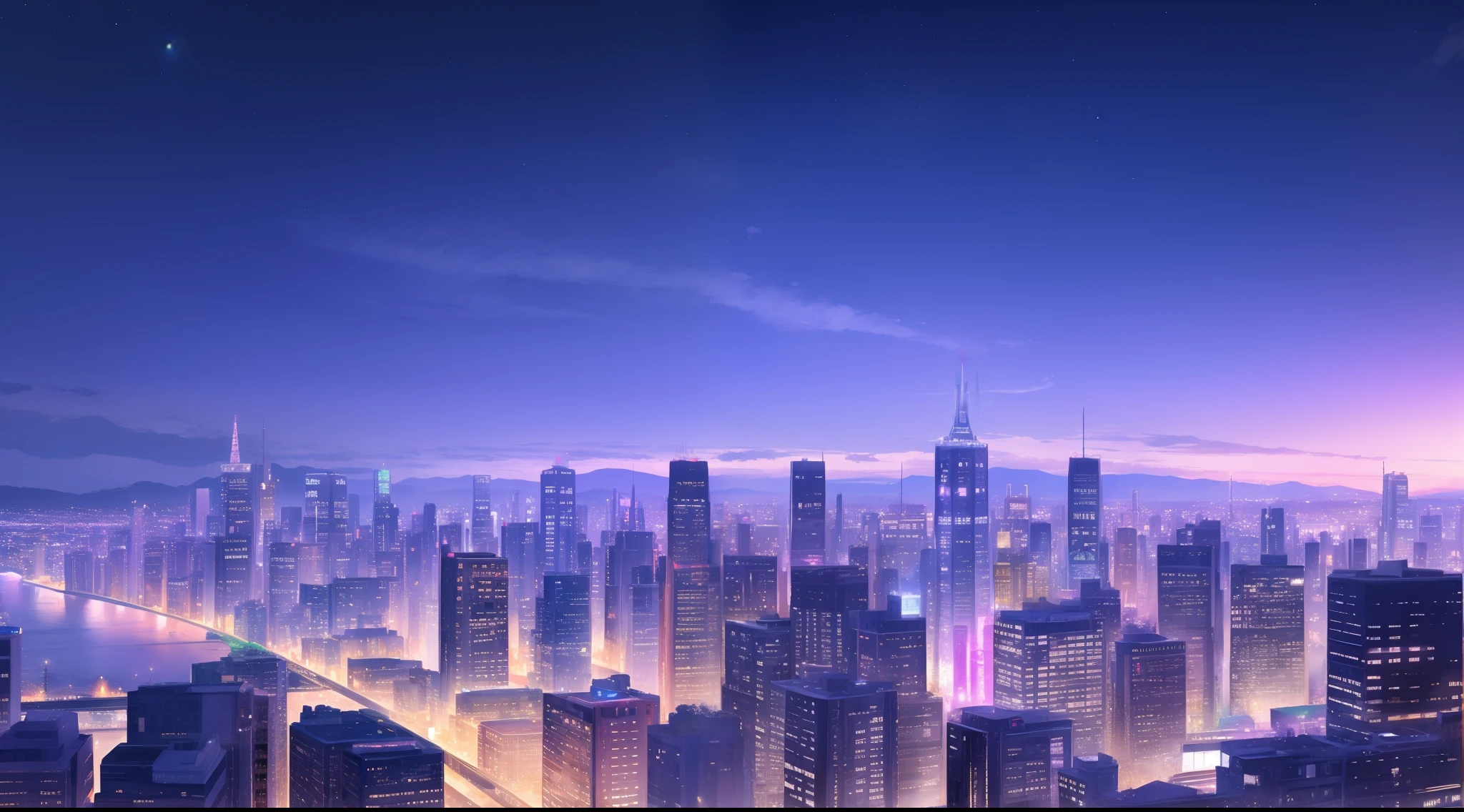 Futuristic City, mixed with nature, violet hue sky, ultra-high quality, ultra detailed, 4k