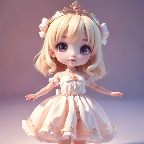 Cute Baby Chibi Anime、(((Chibi 3D))) (Best Quality), (masutepiece)、Pristine white dress with ethereal transparency,(pure), Princess Crown、Standing, (Curtsey:1.5), (Lightly lift the skirt of the dress:1.3) 、State Guest House Ball、(tchibi:1.2),