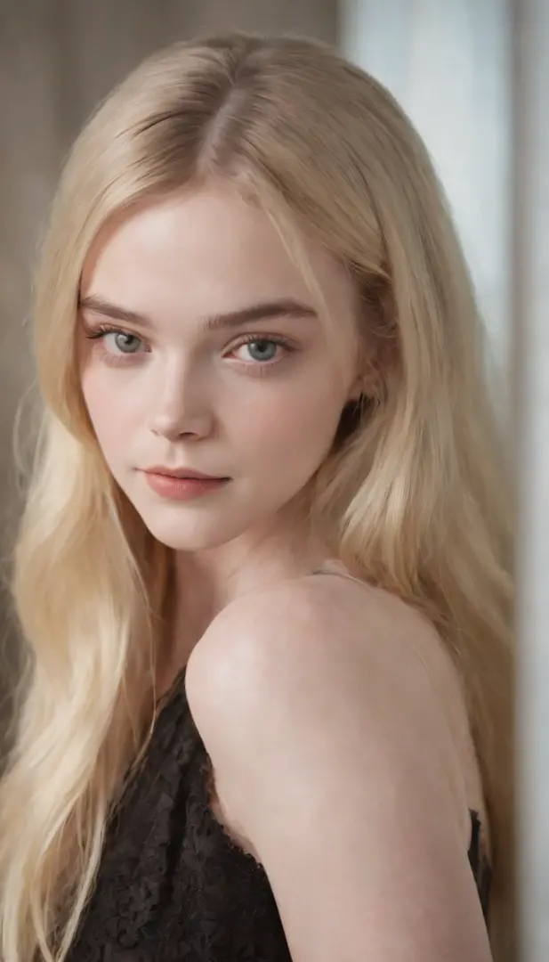(best quality,photorealistic),portrait,upperbody,blonde long hair,bangs hair,beautiful detailed eyes,beautiful detailed lips,looking at viewer,looking at camera,straight on,close up,elle fanning,soft lighting,vivid colors
