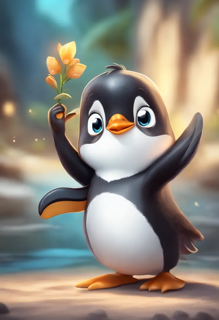 penguin raising hand smiling cute chibi cartoon hello style