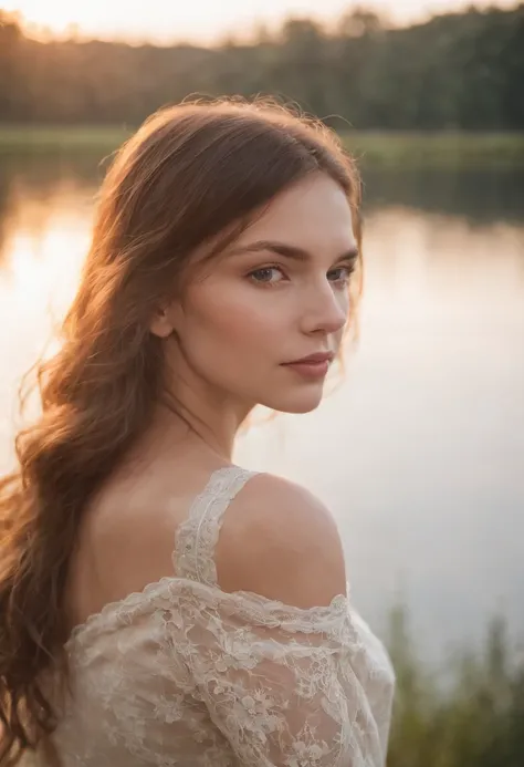 A woman in a wedding dress standing on the beach - SeaArt AI