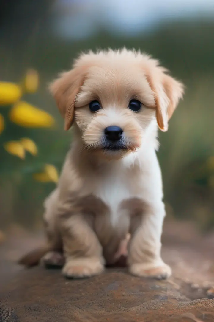 look at，This is a charming and mesmerizing portrait of a rock puppy，It shows the perfect combination of cuteness and toughness。This extraordinary photo blends the beauty of nature with the charm of cute pets。

To create this stunning photo，I used a Canon E...