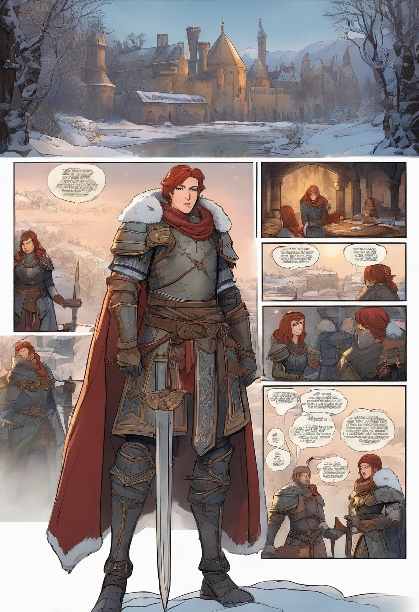 A comic page with a man dressed in armor and a sword - SeaArt AI