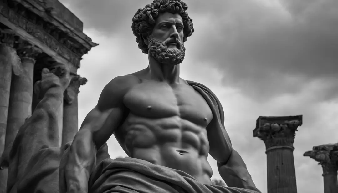 a full-length statue, forte,sem camisa, Marcus Aurelius muscular stoic ...
