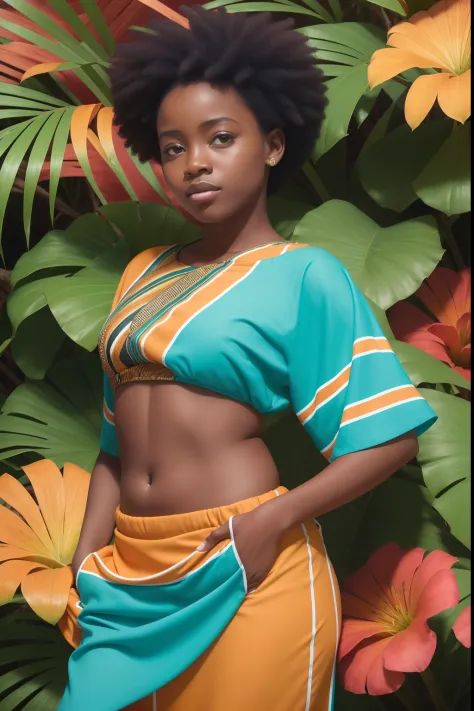 uma menina africana africana pele marrom escura:2, olhos verdes cintilantes:2, pose pra foto, chuva:5, parque, mega hair cabelos...