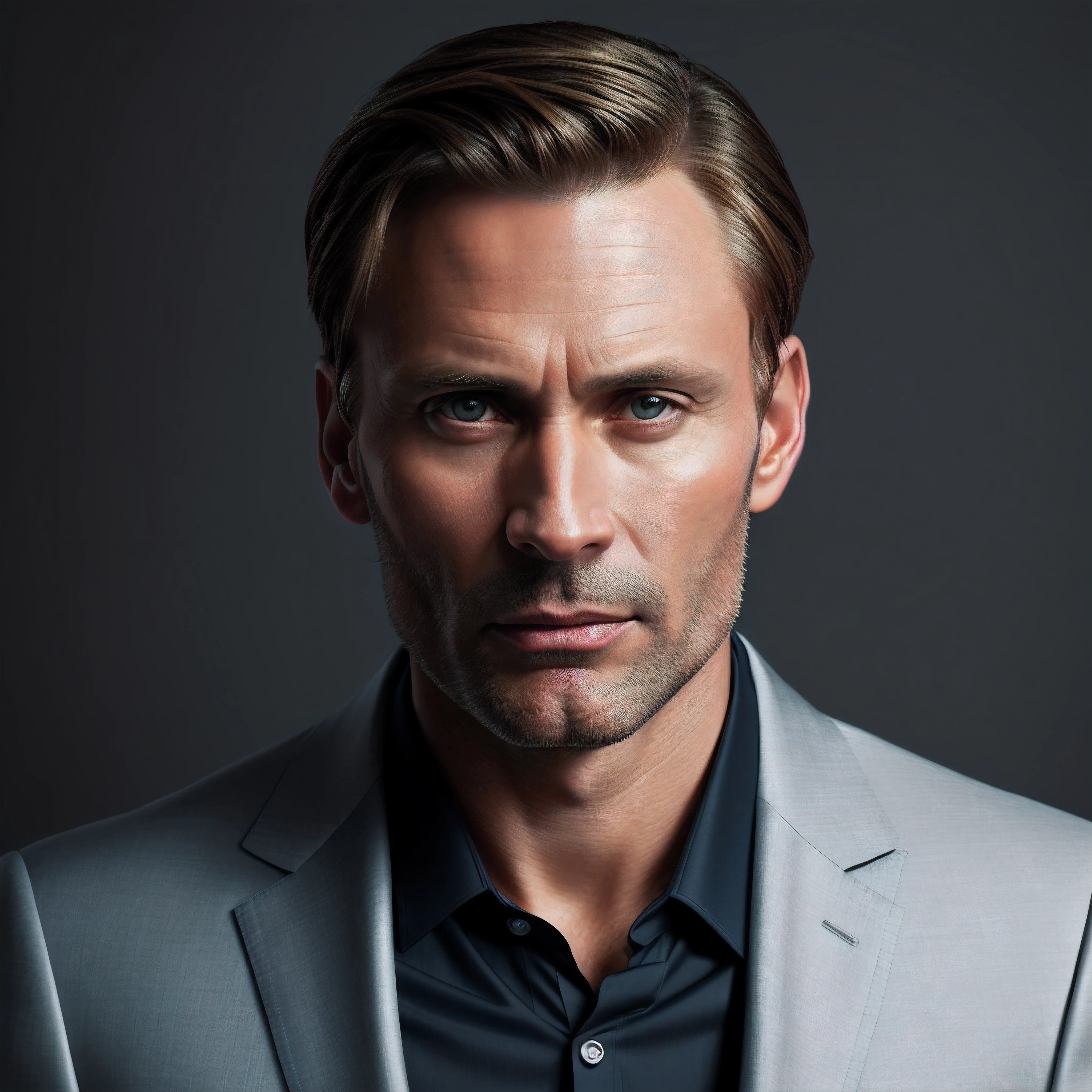 there is a man in a suit and tie posing for a picture, cinematic realistic portrait, handsome stunning realistic, high quality portrait, handsome man, handsome male, mads mikkelsen, cinematic headshot portrait, inspired by Nils Hamm, sharp looking portrait, handsome attractive face, highly detailed vfx portrait, rendered in corona, highly detailed vfx portrait of